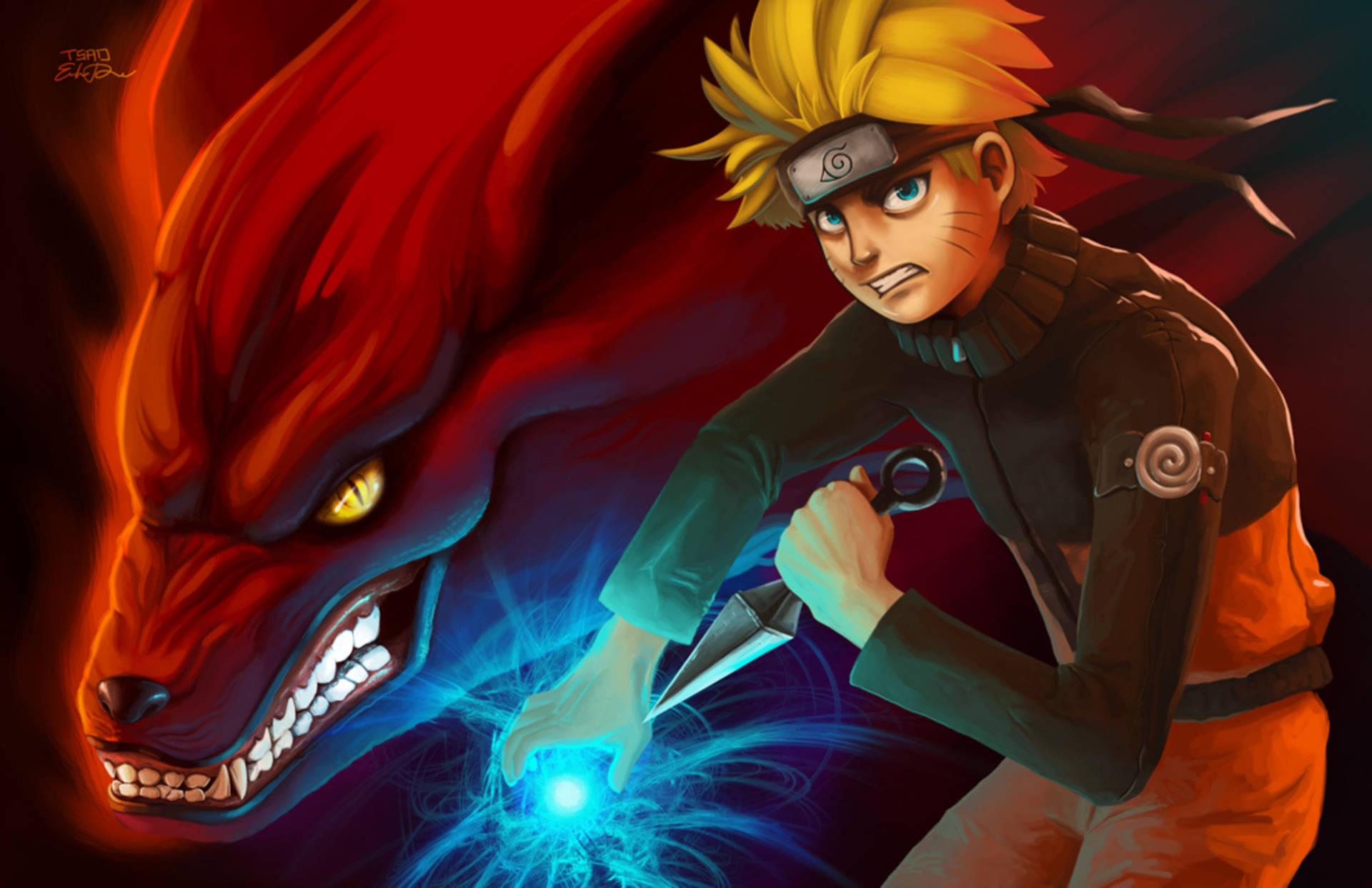 Naruto Kurama And Uzumaki Rasengan Skill Background