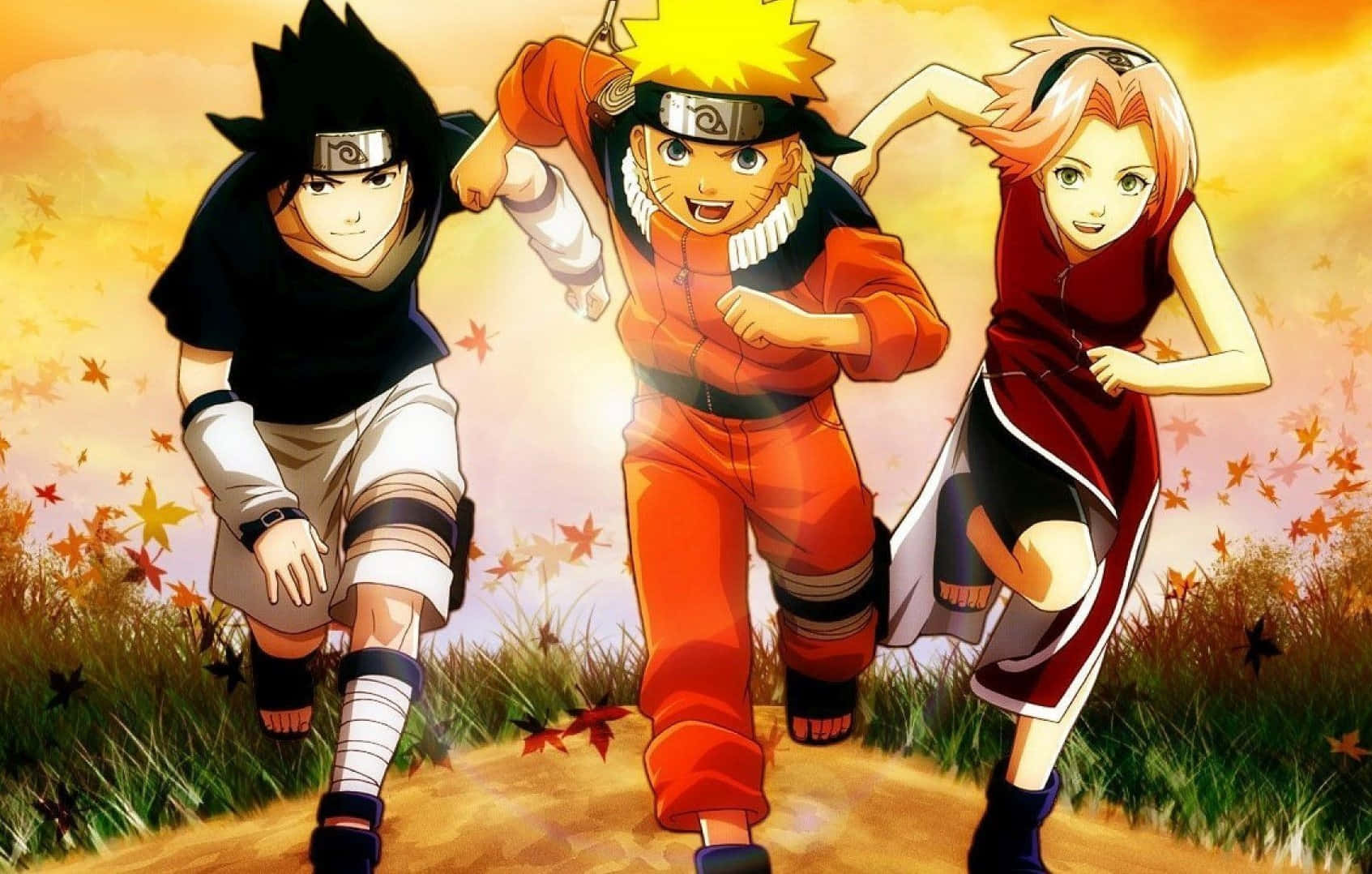 Naruto med Sakura og Sasuke Manga Anime Wallpaper