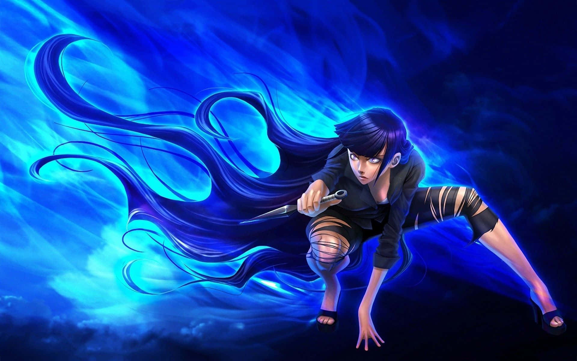 Hinatahyuga Naruto Arte Digital En Azul Neón. Fondo de pantalla