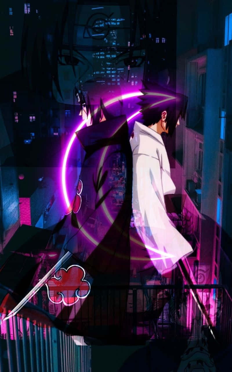 Itachiy Sasuke Naruto Lobo Púrpura Neon Fondo de pantalla