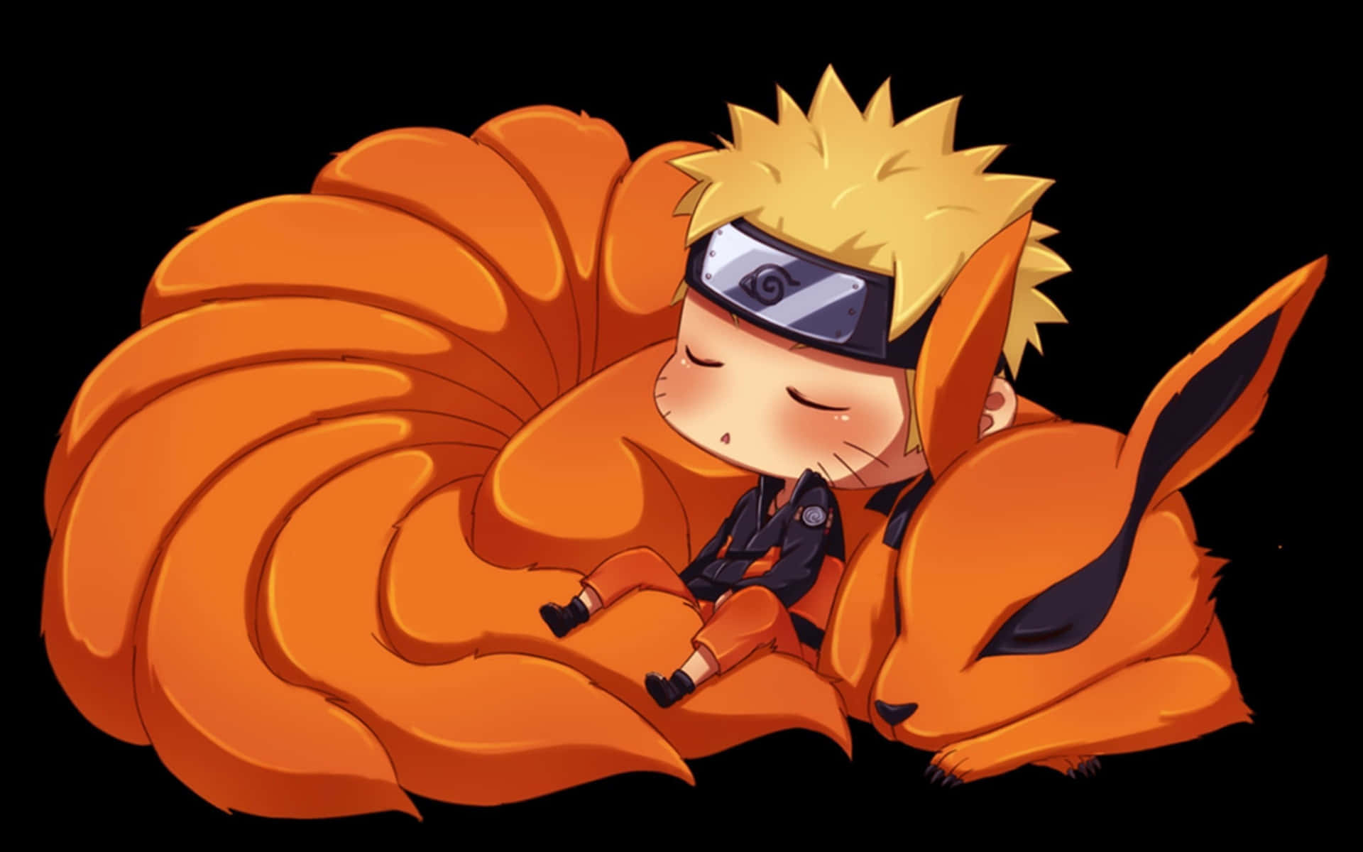 Adorable Naruto Nine Tails Sleeping Together Wallpaper