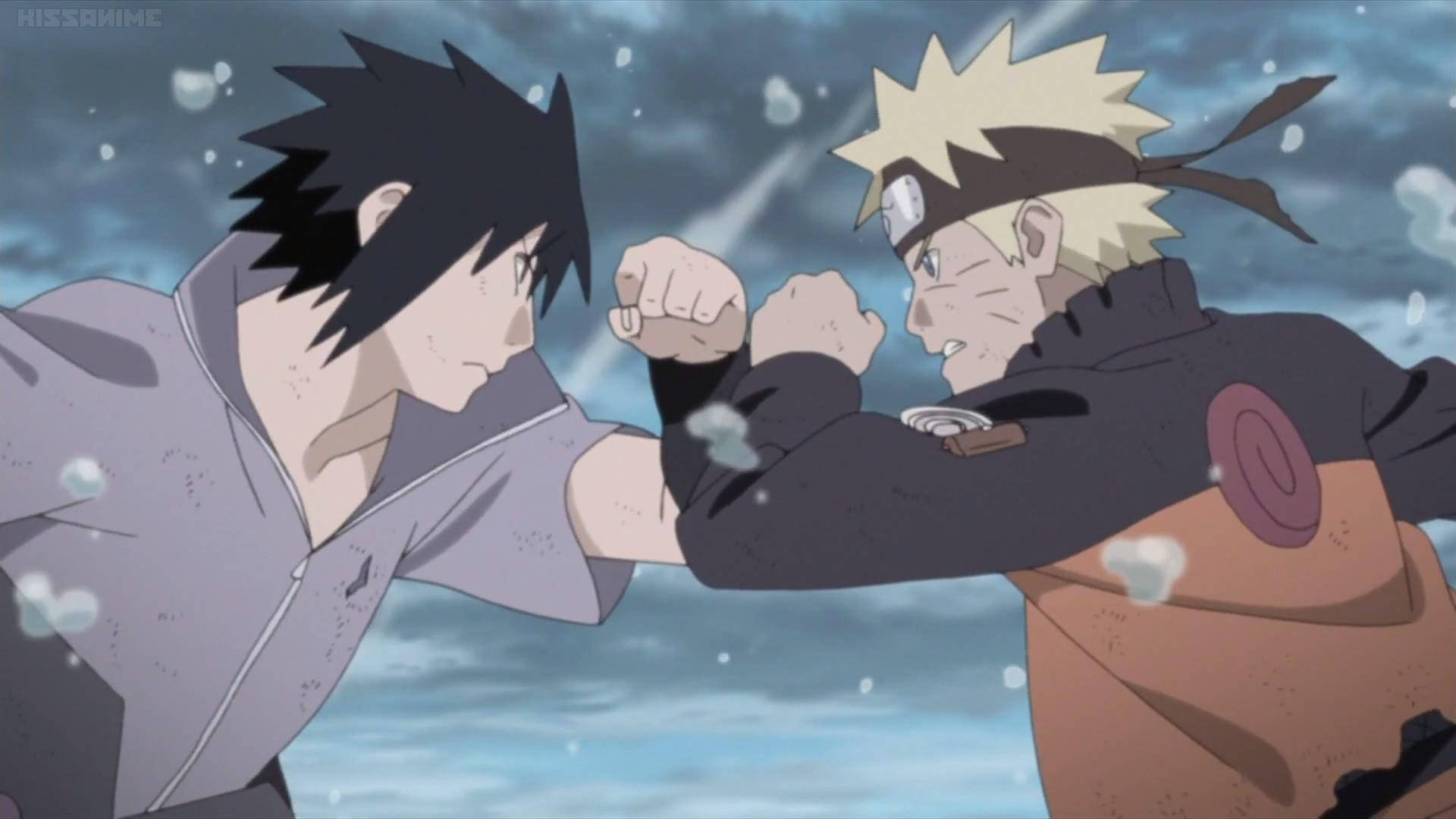 Naruto Og Sasuke Kæmper Æstetisk Wallpaper