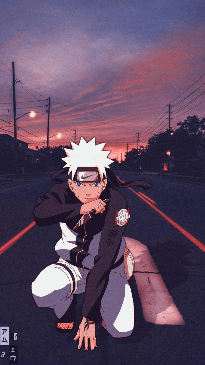 Naruto On Empty Street Aesthetic Wallpaper