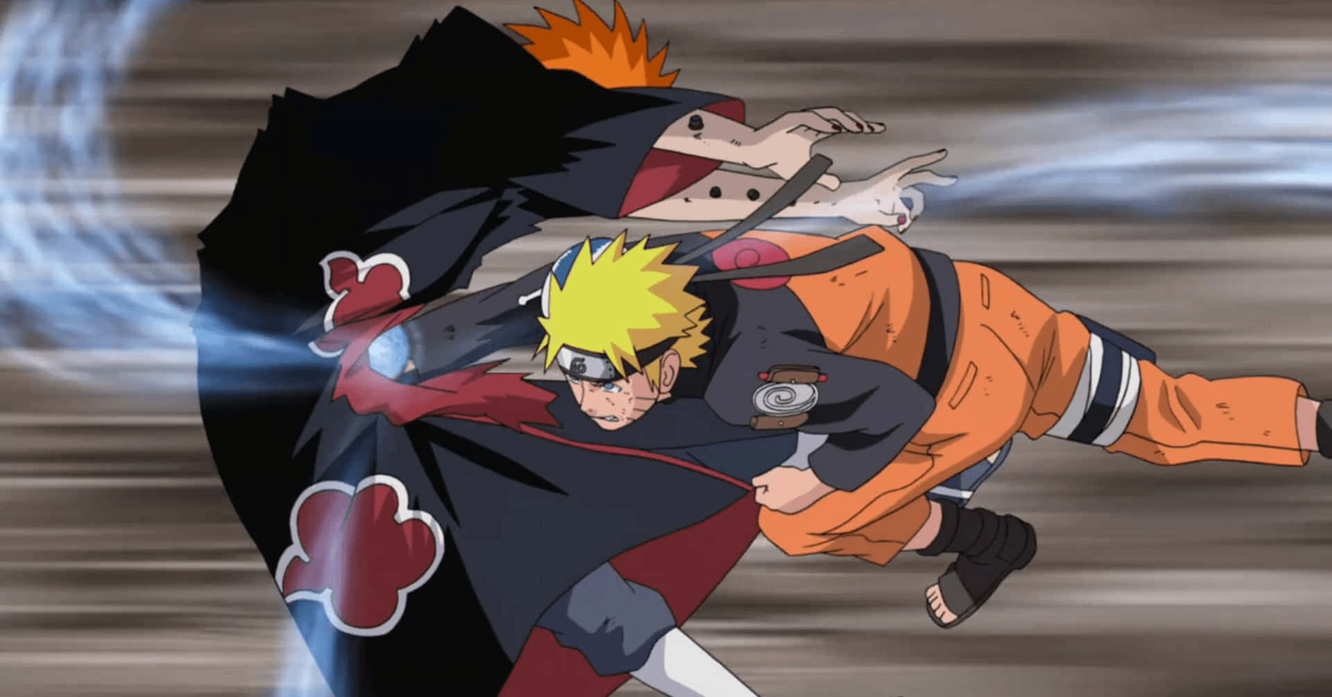 Narutoy Kakashi Trabajando Juntos Para Enfrentarse A Los Ninjas De La Aldea Oculta De La Hoja.