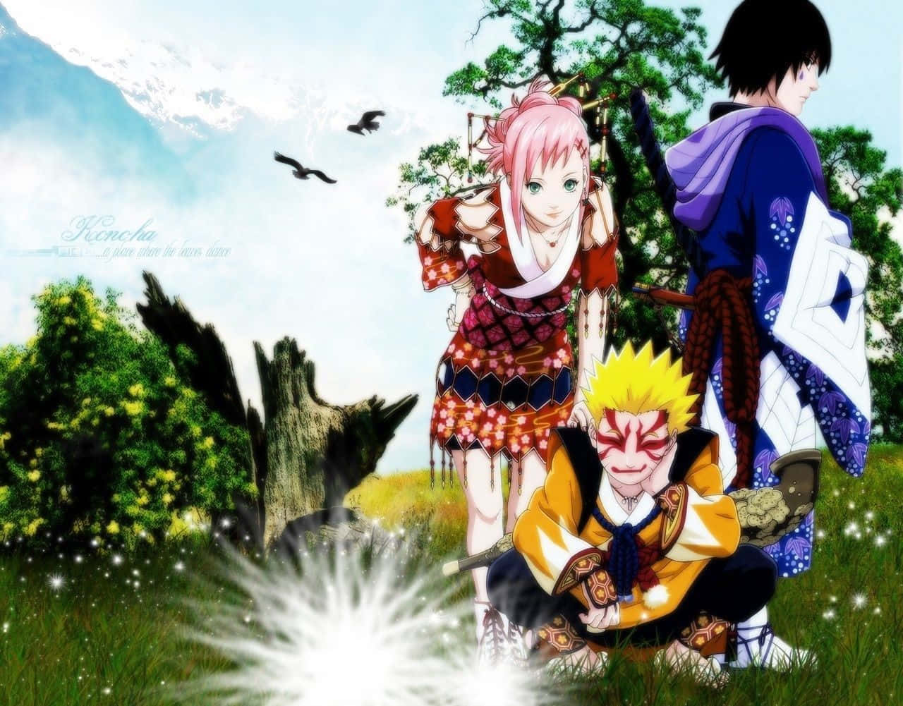 Naruto and his friends posing together Wallpaper