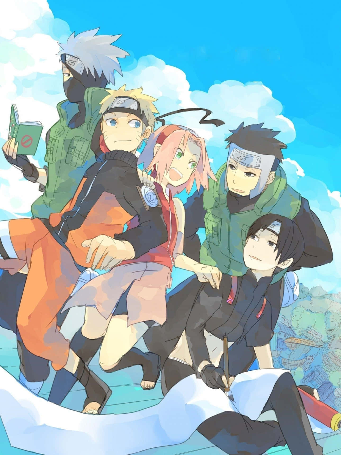 Naruto and Friends in Battle Stance Wallpaper