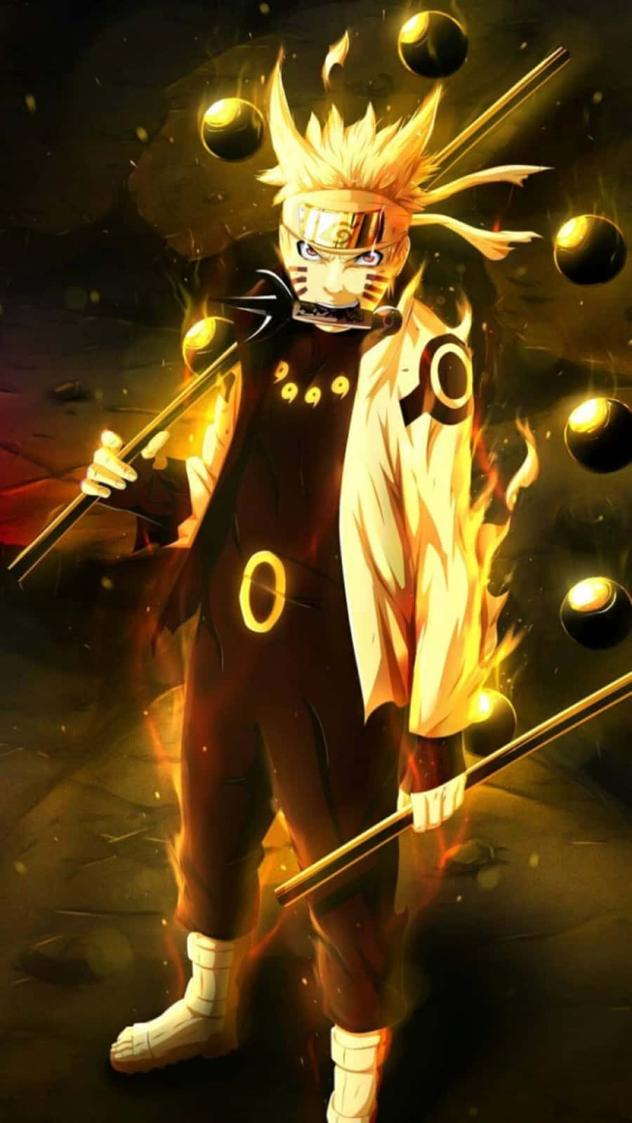 Naruto Uzumaki in the powerful Sage Mode stance Wallpaper
