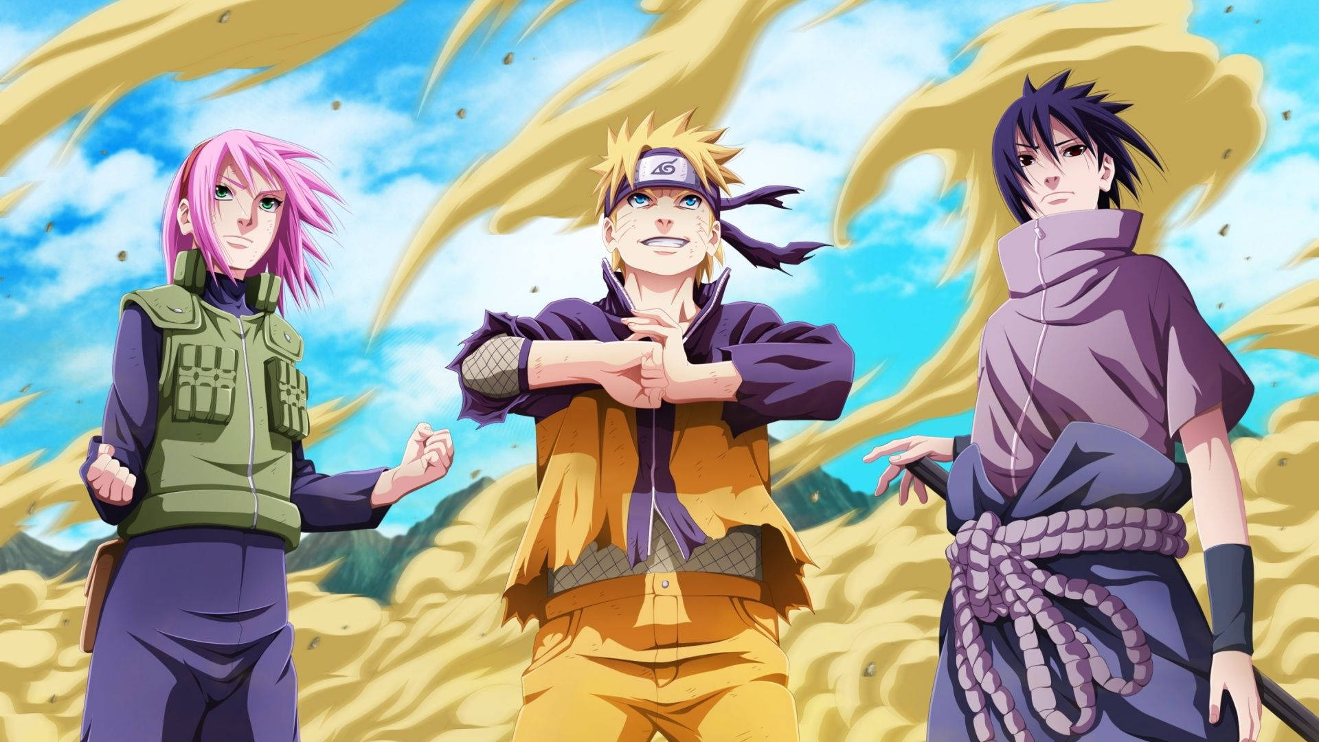 Naruto, Sakura And Sasuke On Fight Wallpaper