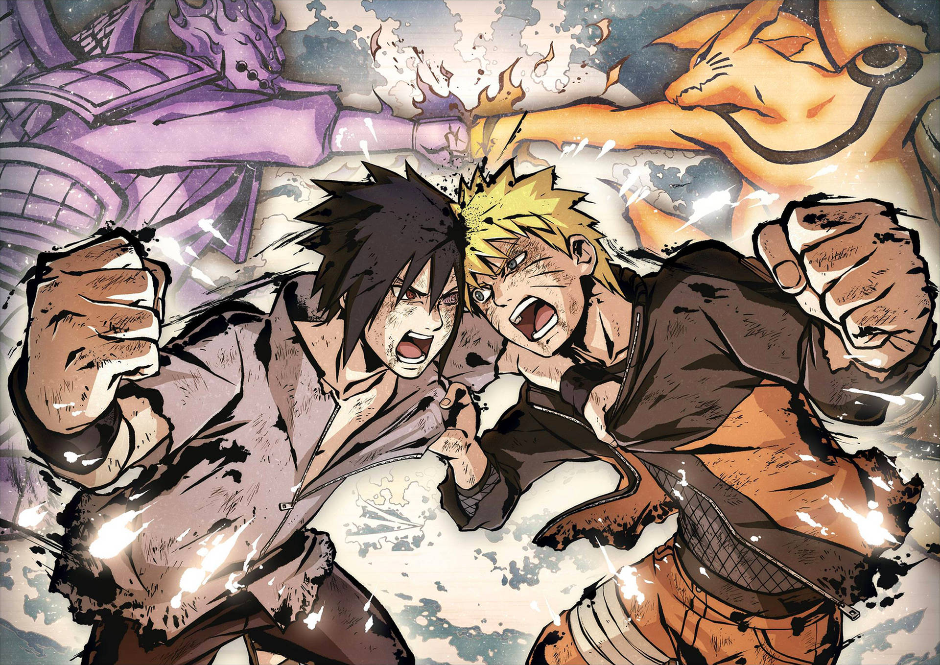 Pôsterda Batalha Entre Naruto E Sasuke. Papel de Parede