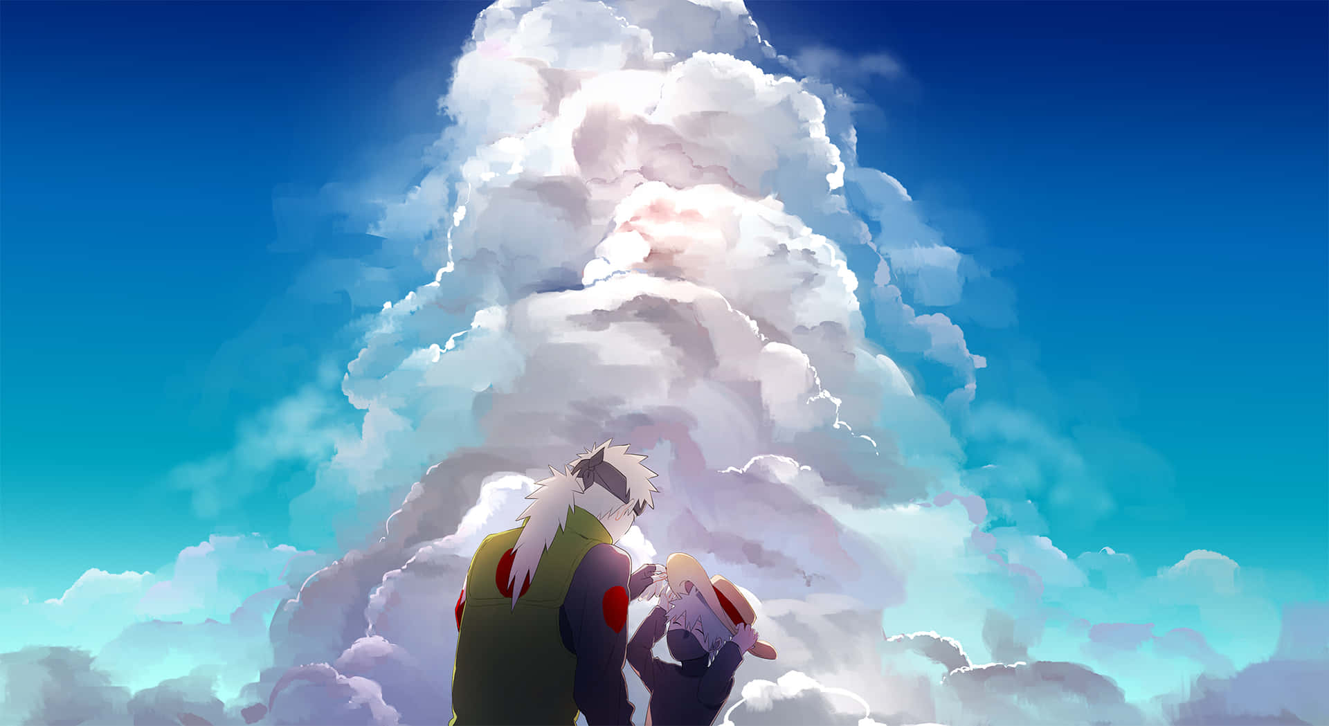 A Couple Of People Standing In Front Of A Cloud Wallpaper