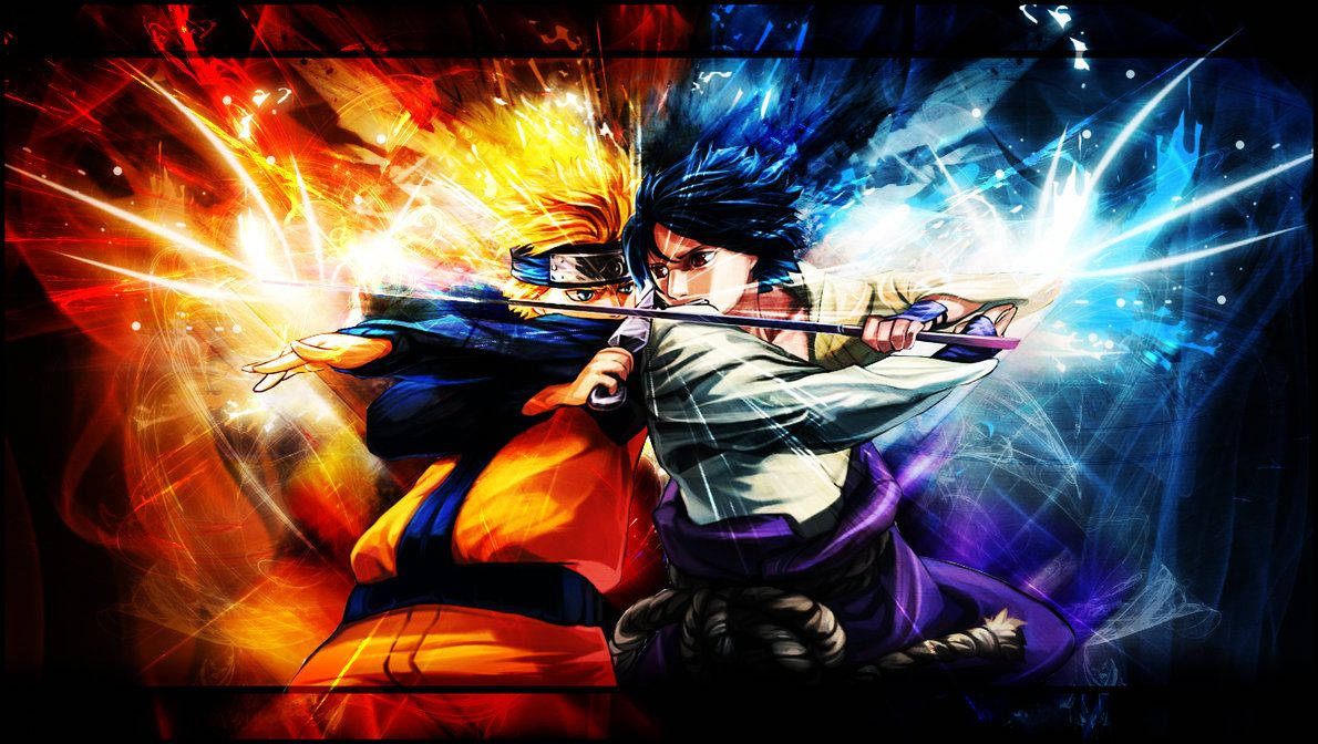 Naruto and Sasuke in a Fierce Battle Wallpaper