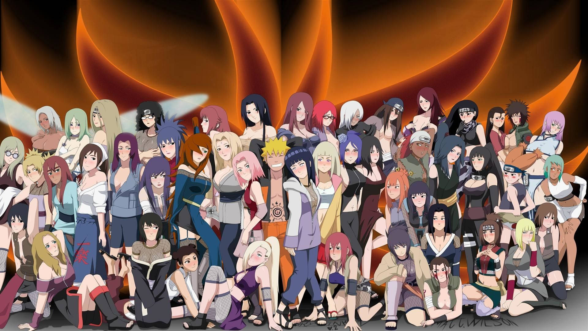 Naruto Shippuden - Naruto Surrounded by the Women of Konoha Wallpaper