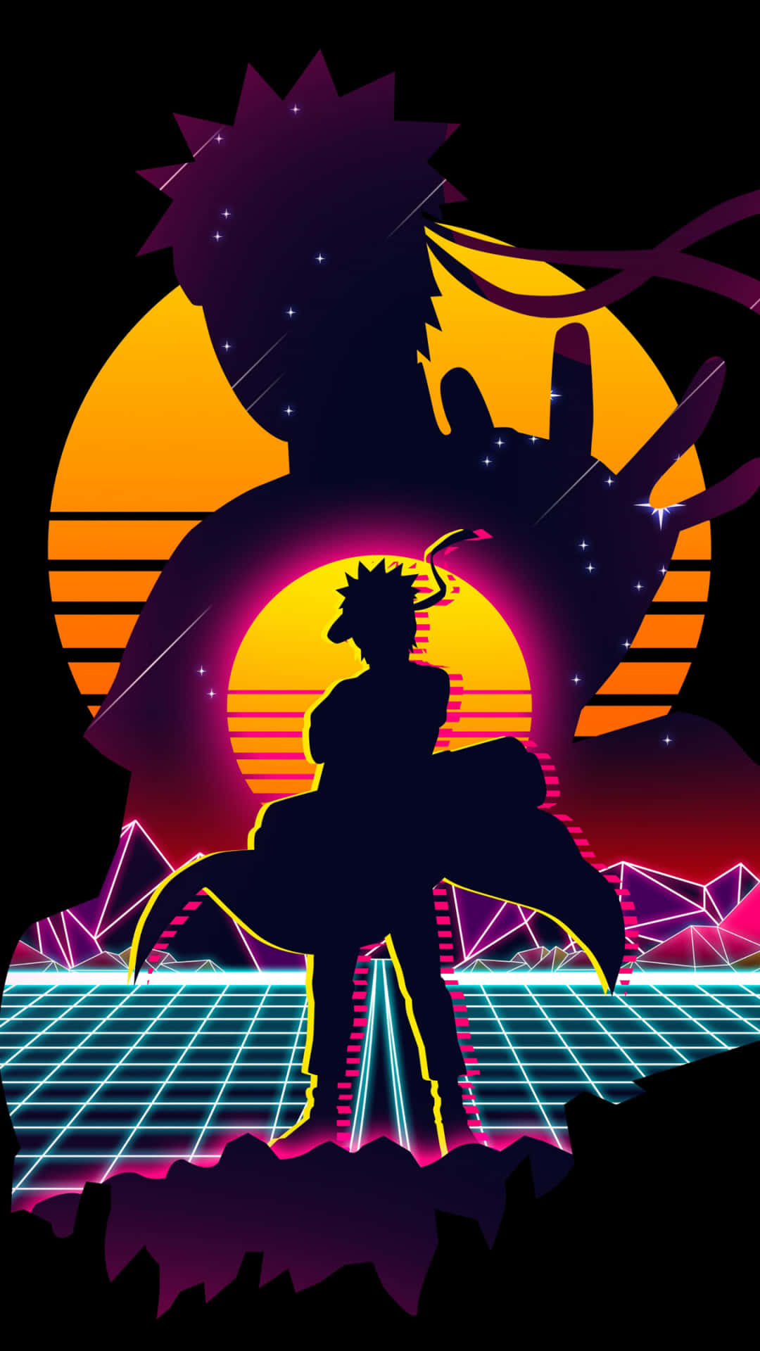 Naruto Silhouette Retro Wavei Phone Wallpaper Wallpaper