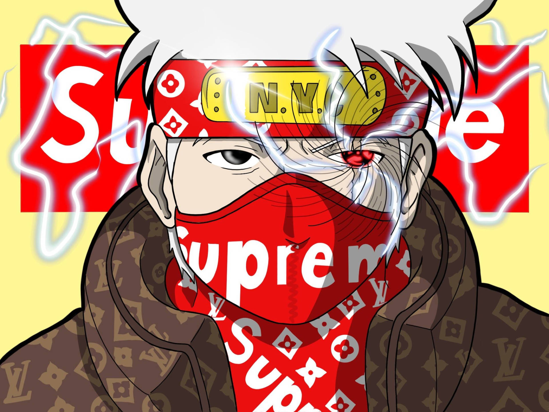 Naruto Swag Kakashi Wearing Supreme Background