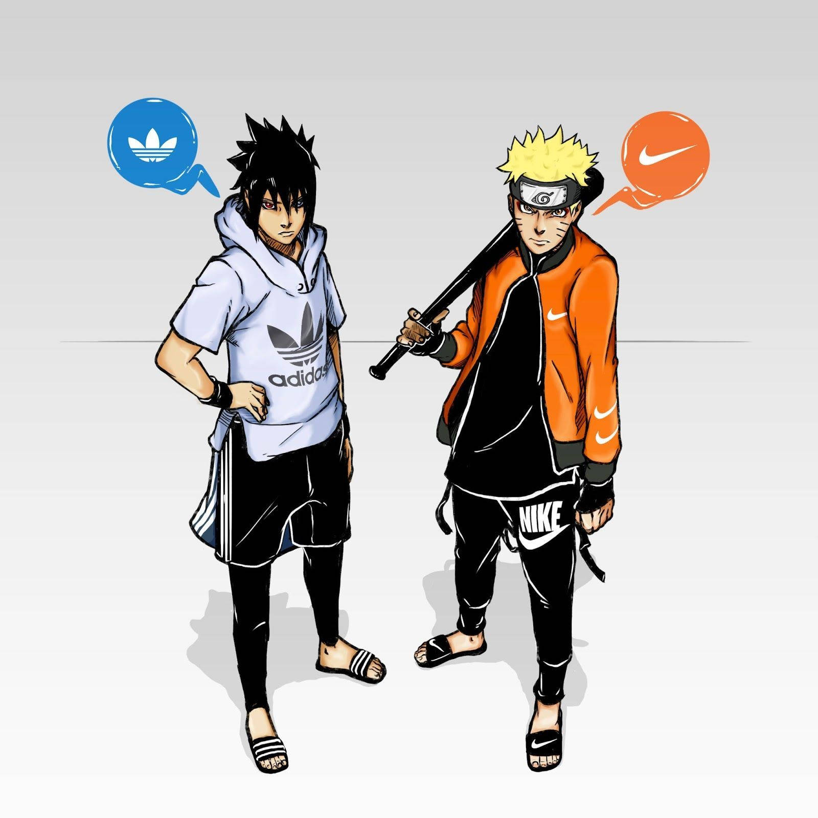 Download Naruto And Sasuke In Adidas And Nike Wallpaper | Wallpapers.com