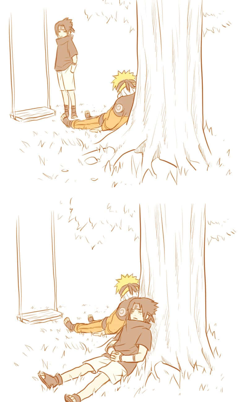 Naruto svinger med Sasuke ved træet Wallpaper