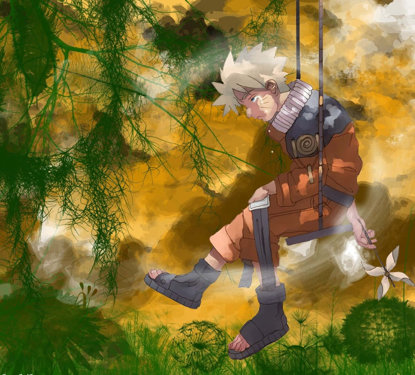 Narutoschwingt Im Wald. Wallpaper