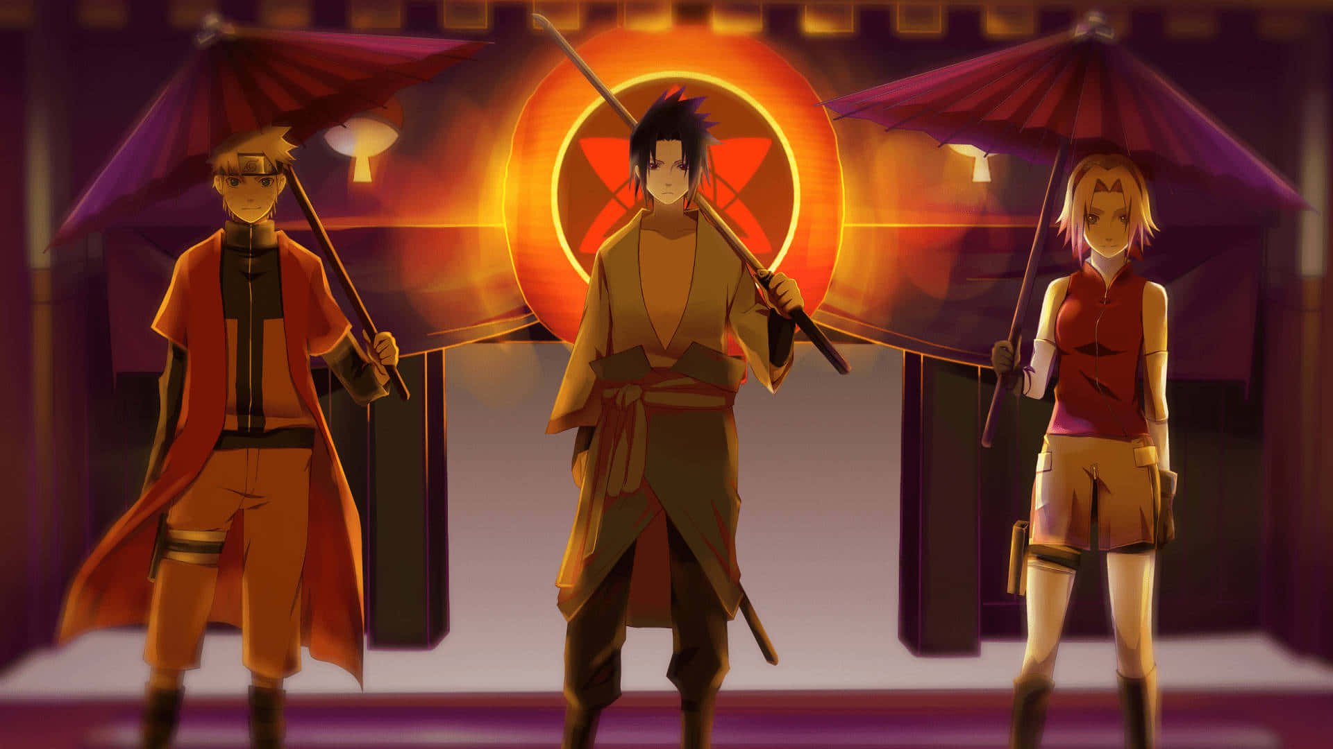 Naruto Team 7 With Umbrellas Wallpaper