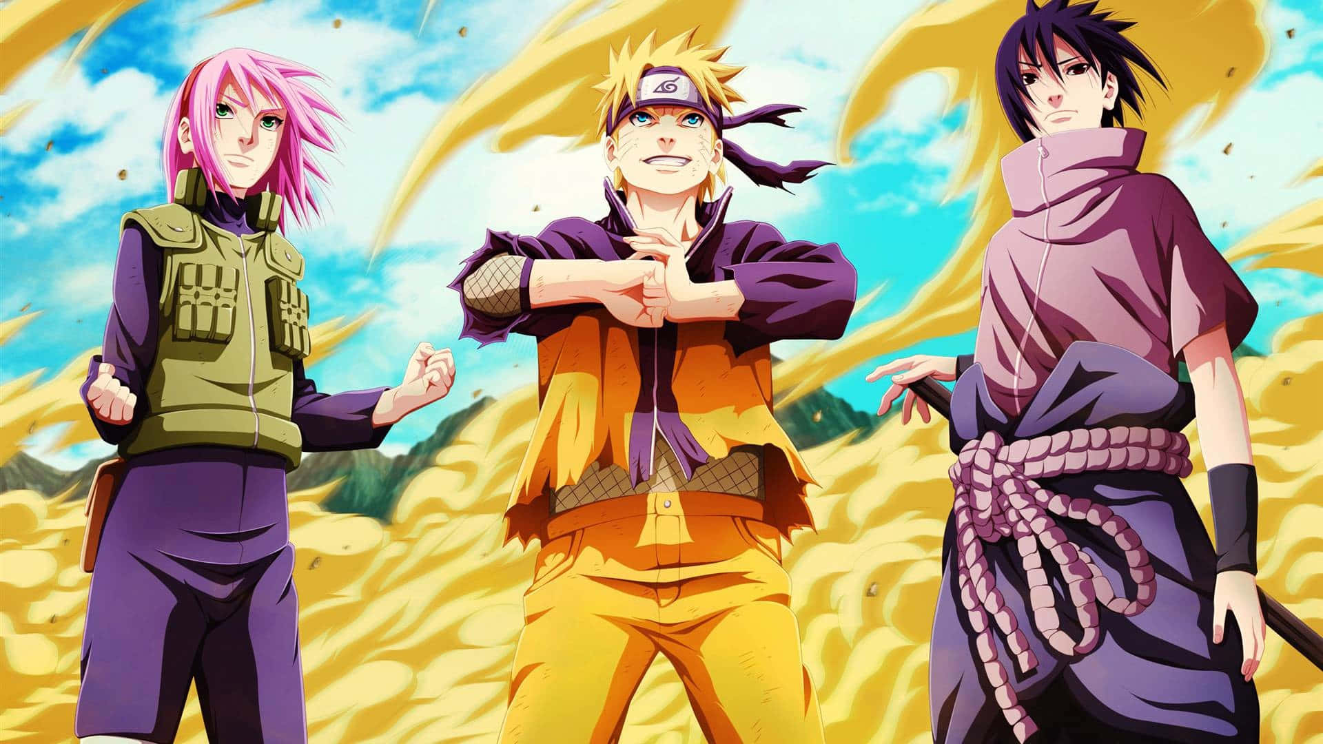 Ilteam 7 Di Naruto Si Mantiene Forte, Rappresentando Con Orgoglio L'iconica Villaggio Della Foglia. Sfondo