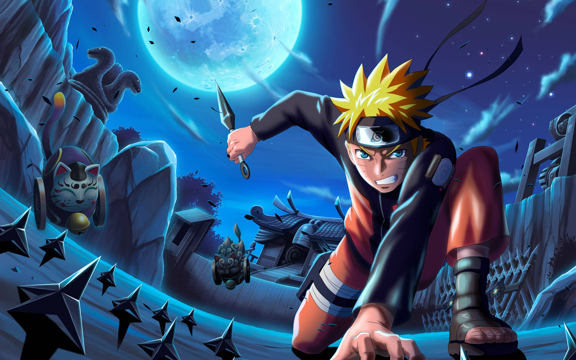 Naruto Uzumaki Beneath The Konoha Moon Wallpaper