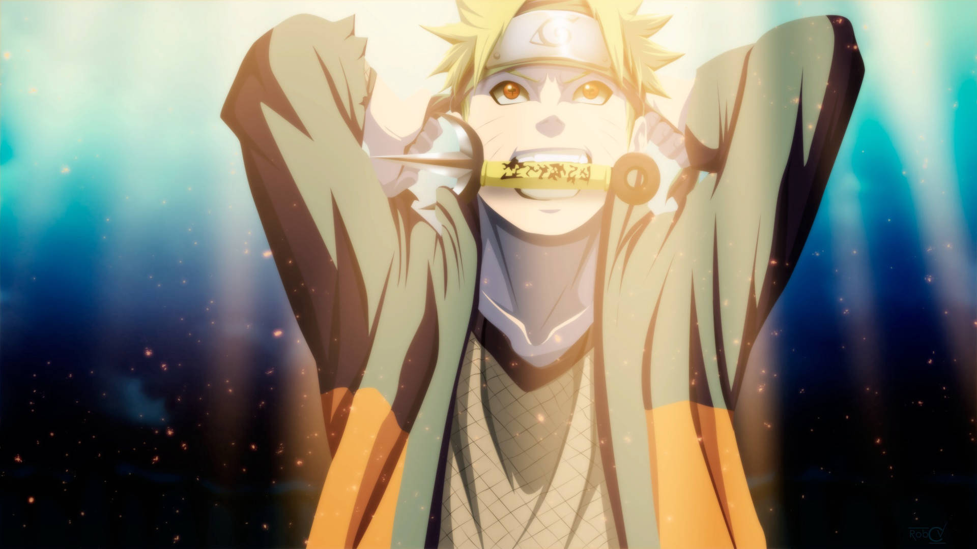 Naruto Uzumaki Biting Minato's Kunai Wallpaper