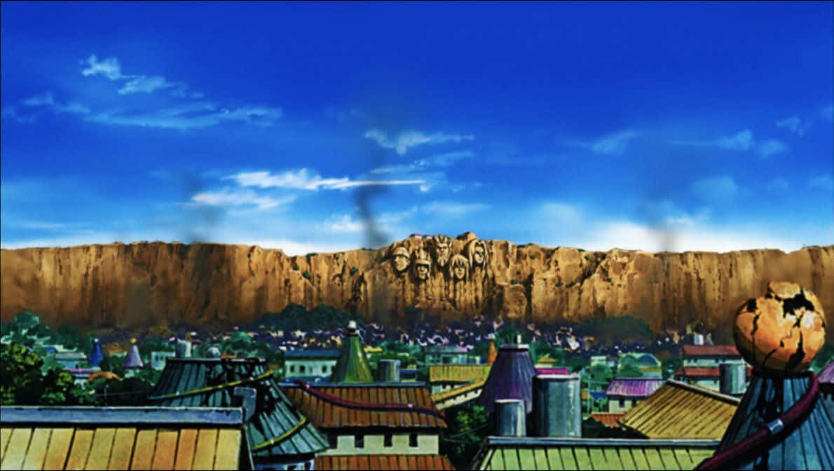 The iconic Naruto Village surrounded by beautiful nature in shades of orange Wallpaper