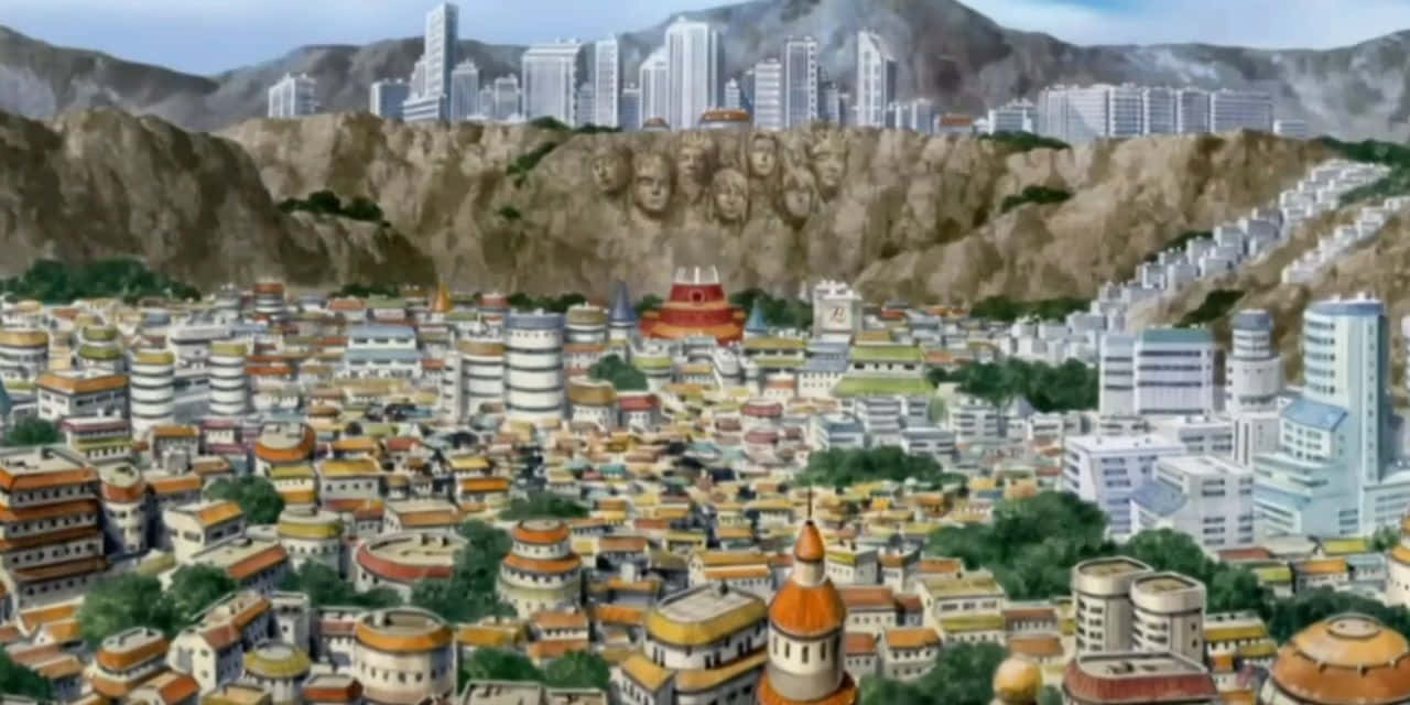 Scenic Evening View of Naruto Village Wallpaper