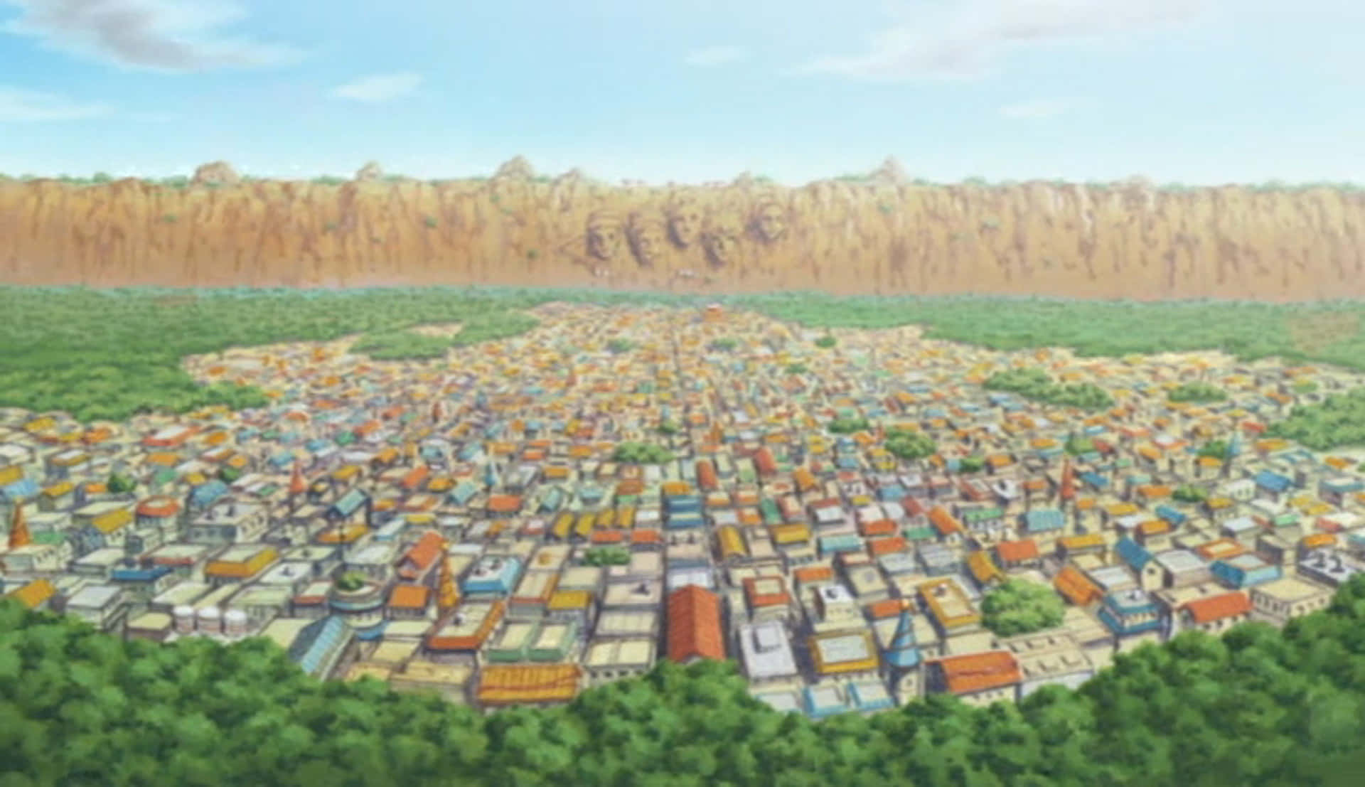 Pueblosereno De Naruto Con Majestuosas Montañas De Fondo. Fondo de pantalla