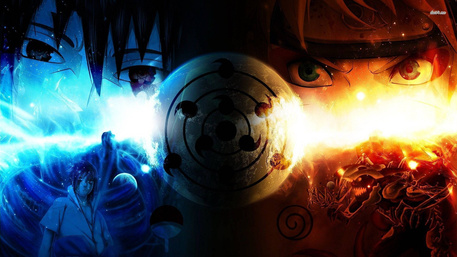 Naruto and Sasuke Battle it Out in Intense Rivalry Wallpaper