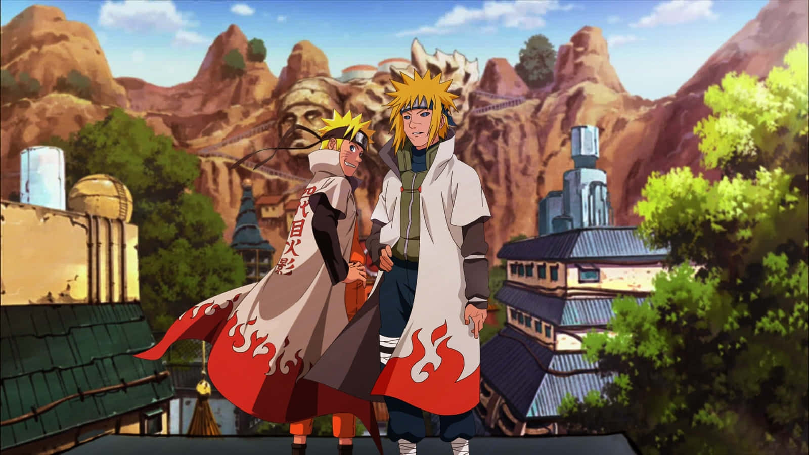 Narutoand Minato Standing Together Wallpaper
