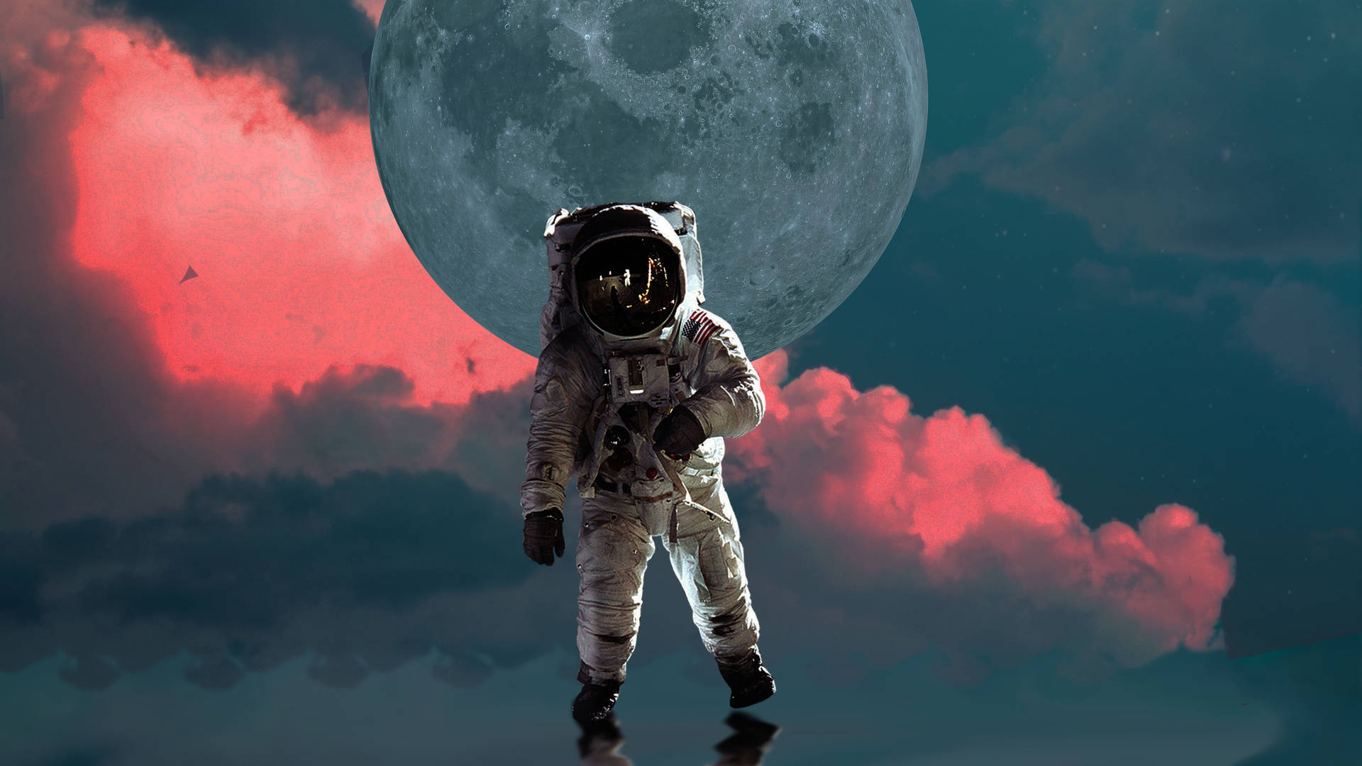 Nasa Astronaut In Clouds And Moon Wallpaper