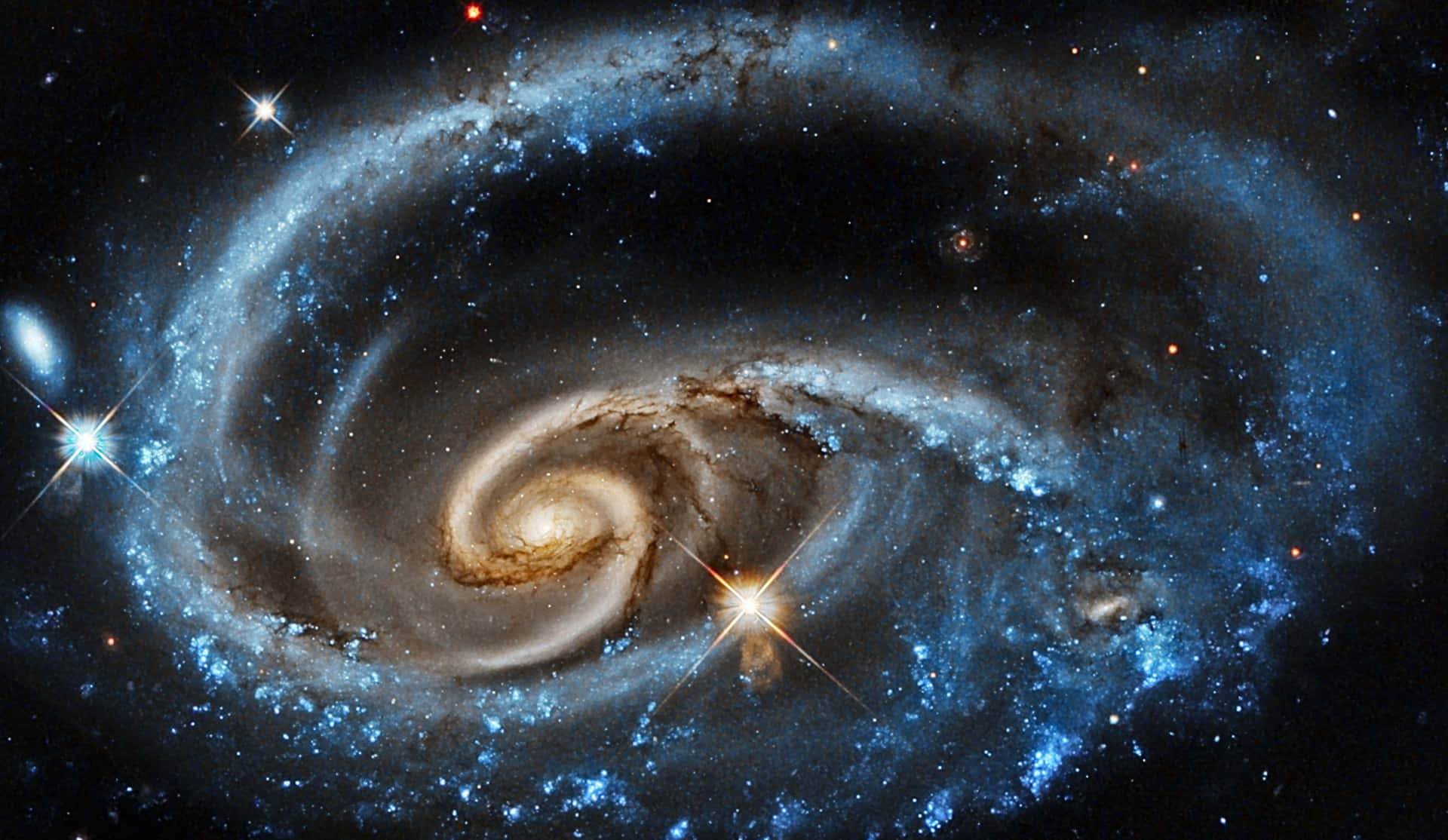 En spiral galakse i rummet med stjerner og planeter