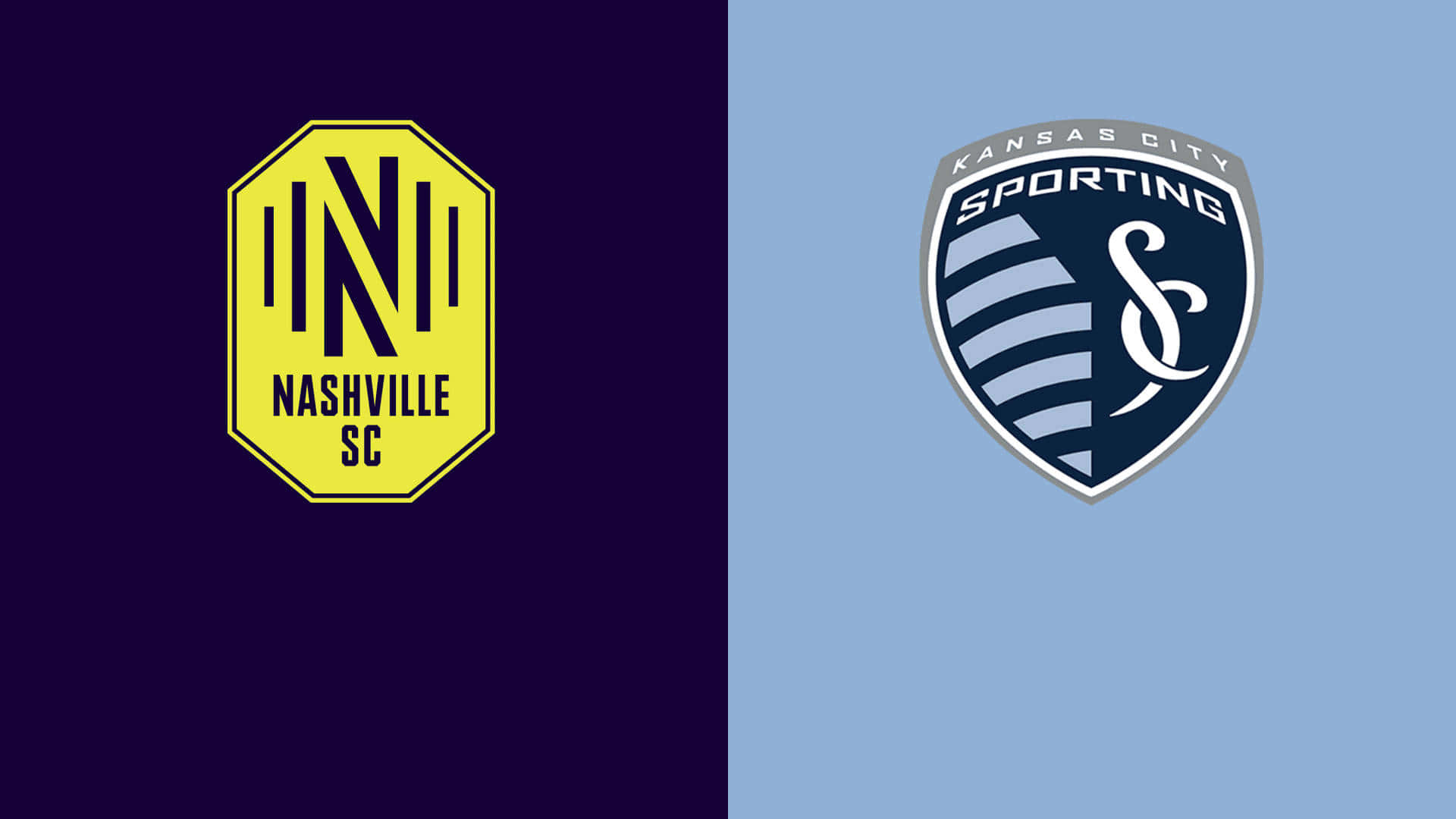 Logoer af Nashville SC og Sporting Kansas City kolliderer på tapetet. Wallpaper