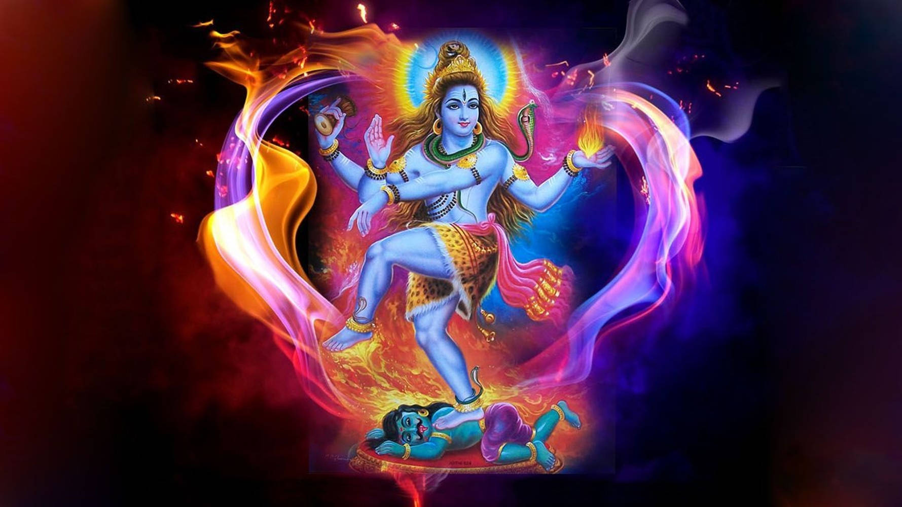 Nataraja Shiva Colorful Flames Wallpaper