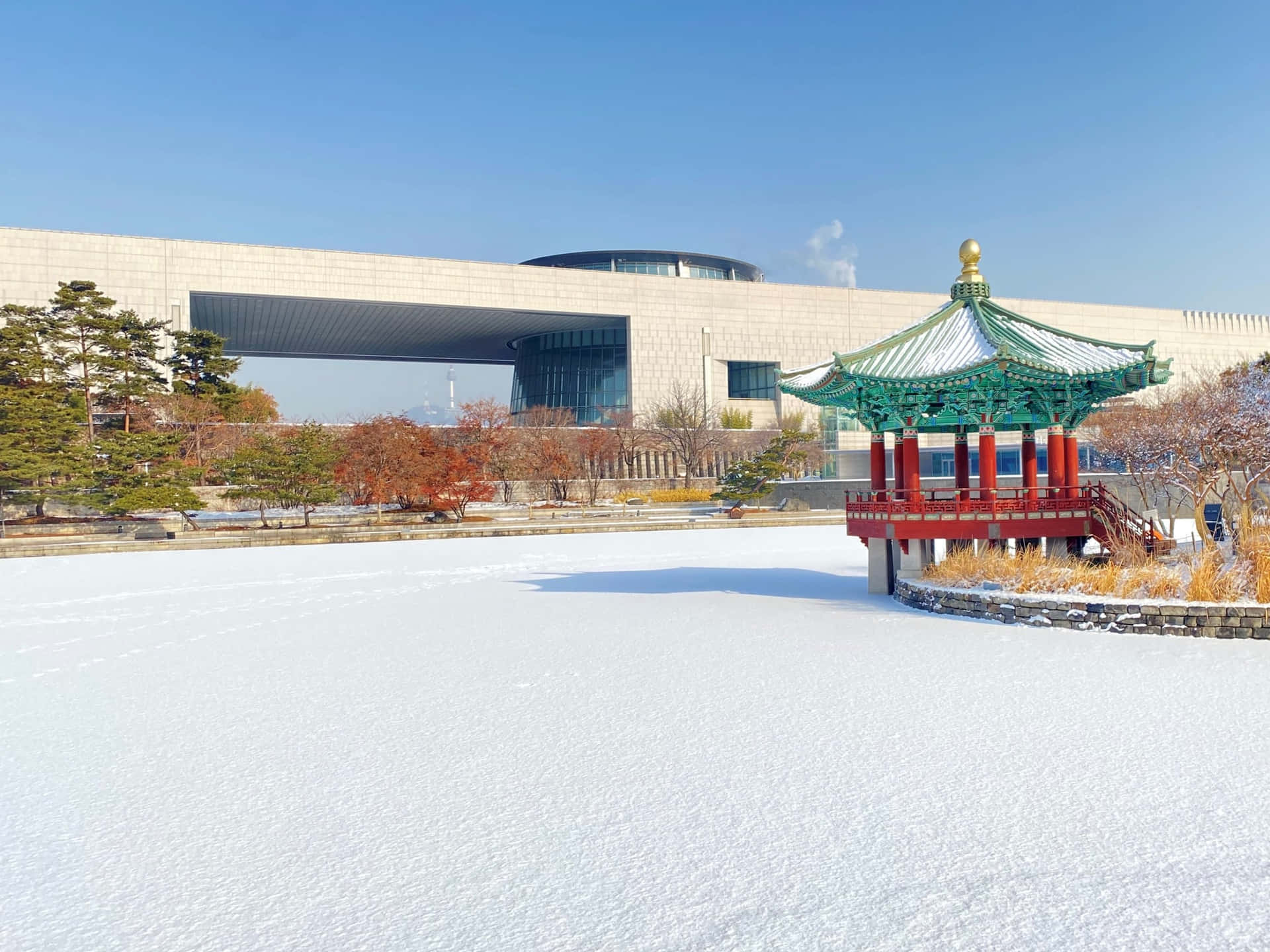 Nationale Museum Van Korea Winter Scene Achtergrond