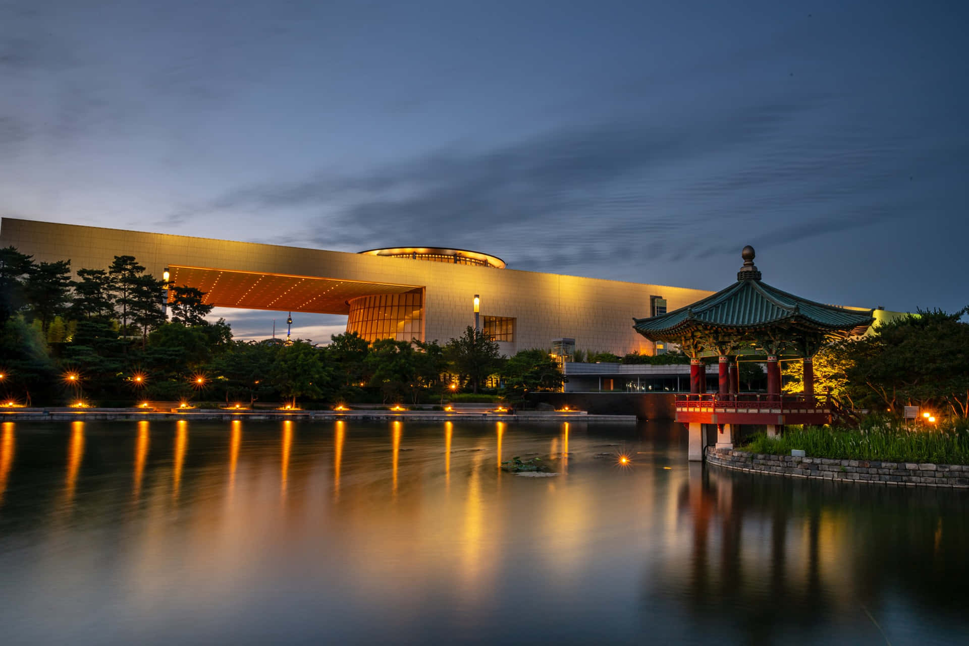 Nationale Museum Van Korea Bij Dusk Achtergrond