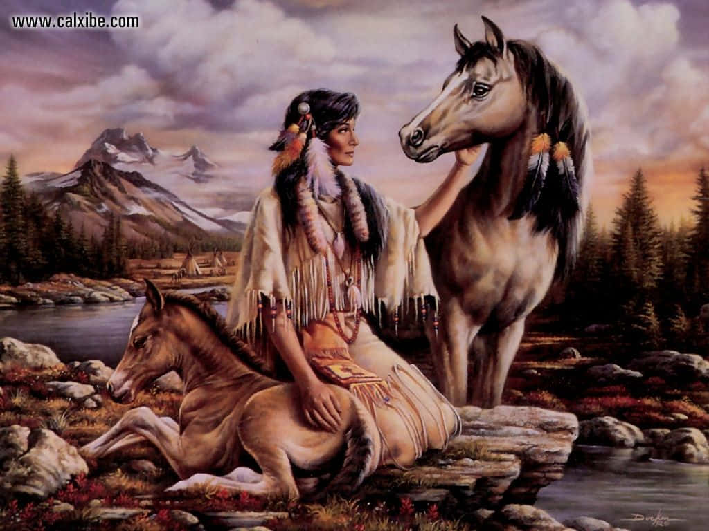 Native American Woman And Horse Wallpaper