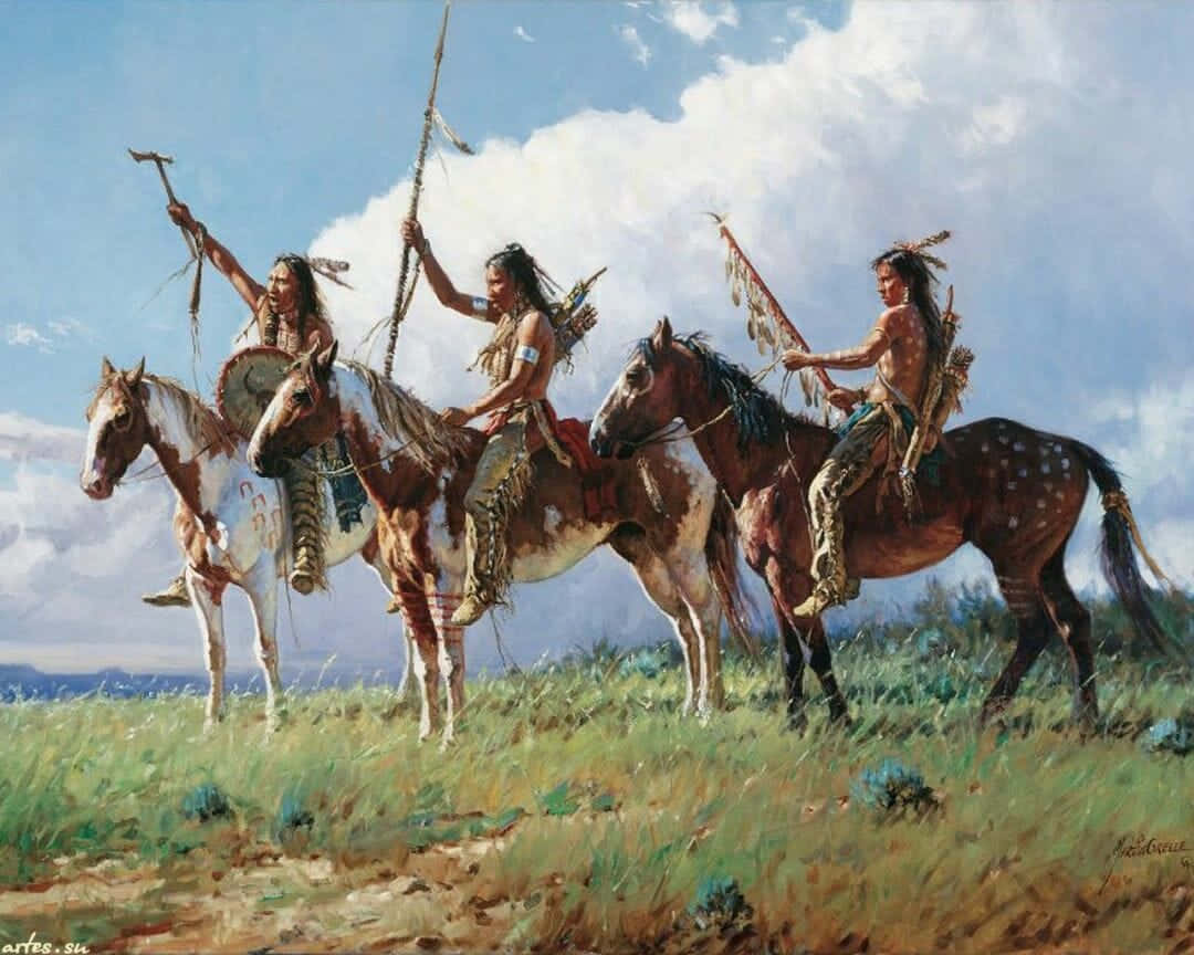 Dreiamerikanische Ureinwohner Auf Pferden Wallpaper