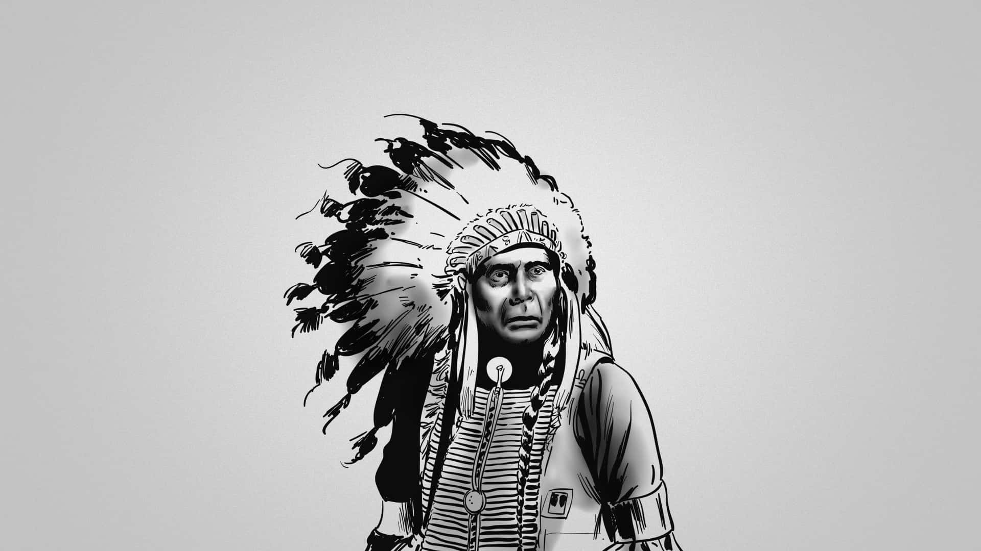 Enstolt, Stolt Infödd Amerikansk Indian I Traditionellt Klädsel. Wallpaper