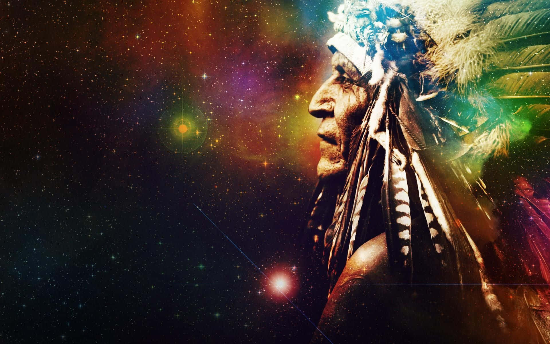 A Native American Indian reverentially pays homage to his homeland. Wallpaper