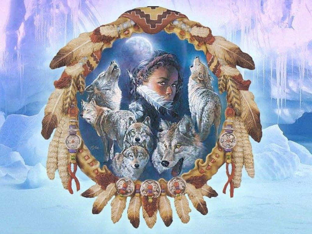 Enamerikansk Indianman Och Kvinna Som Bär Traditionella Högtidshattar. Wallpaper