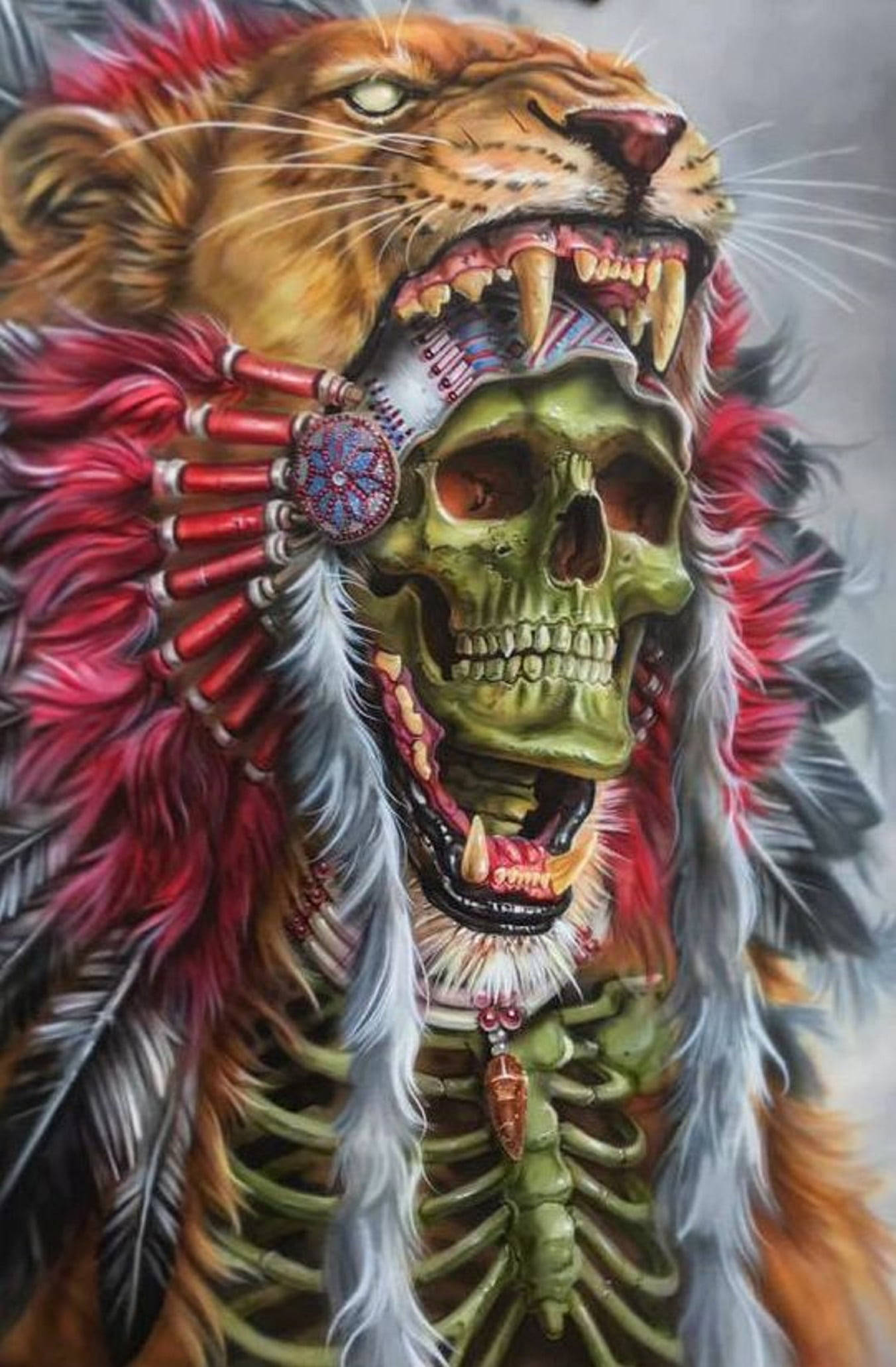 Native American Lion Skeleton Aesthetic Wallpaper