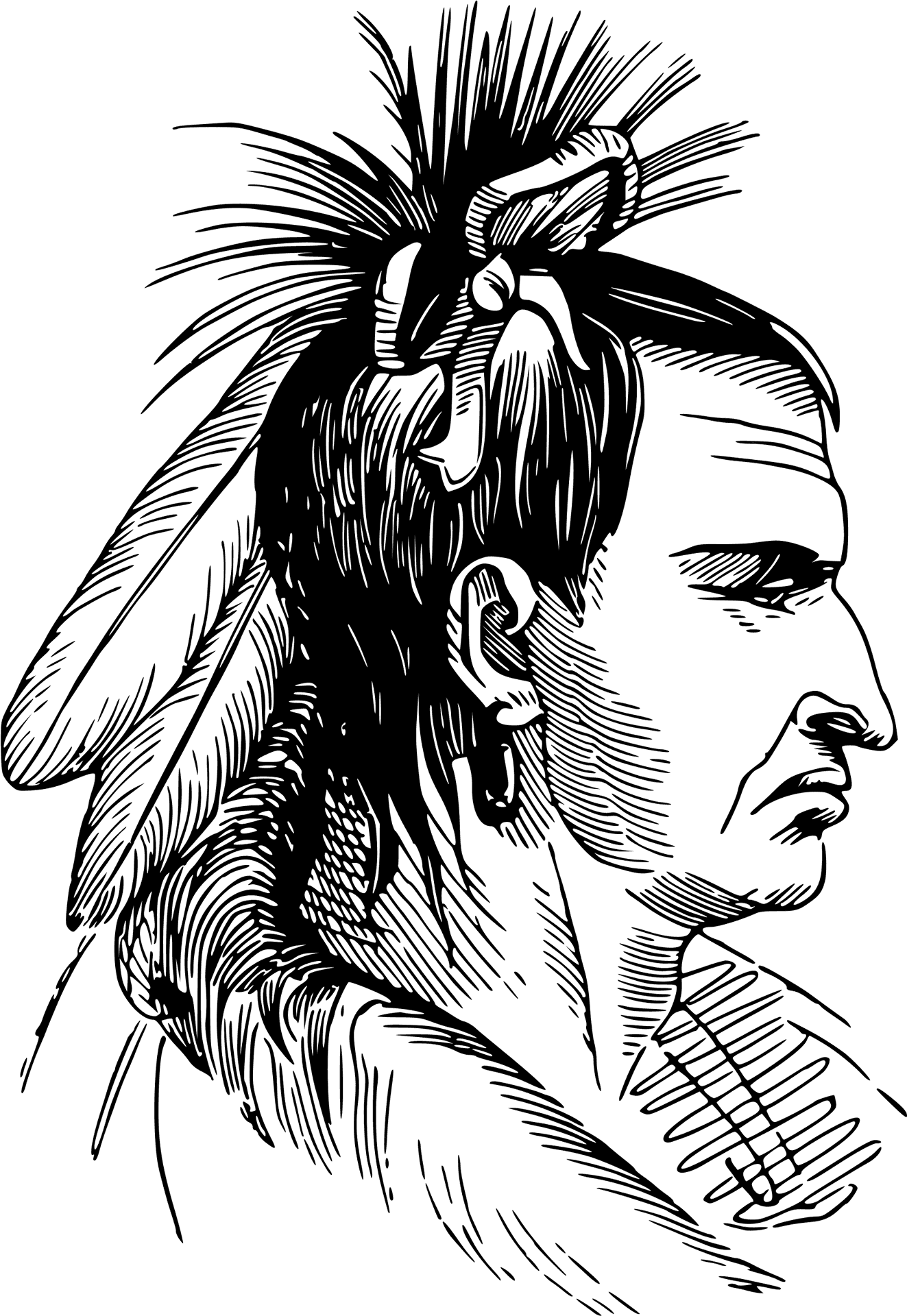 Native American Profile Sketch PNG