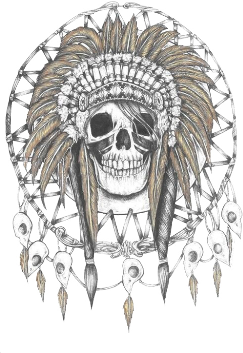 Native American Skull Tattoo Design PNG