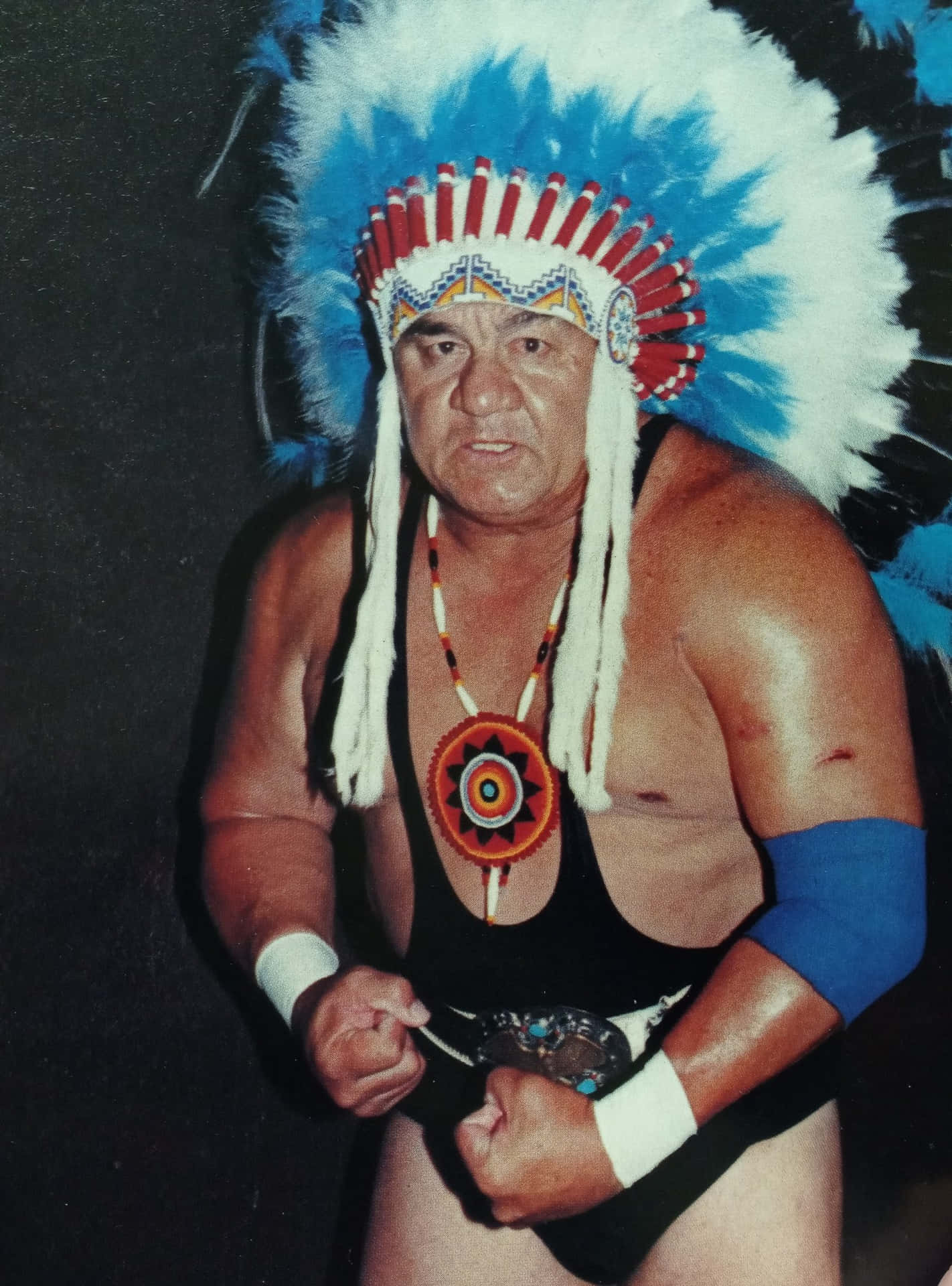 Native American Wrestler Wahoo McDaniel Colored Vintage Photograph Wallpaper