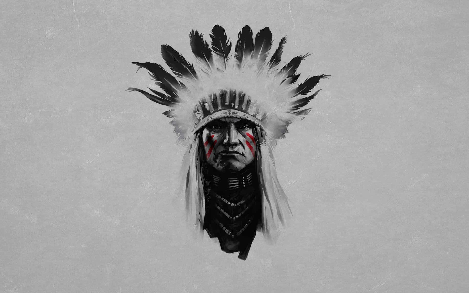Native Warrior With Headdress Art Wallpaper