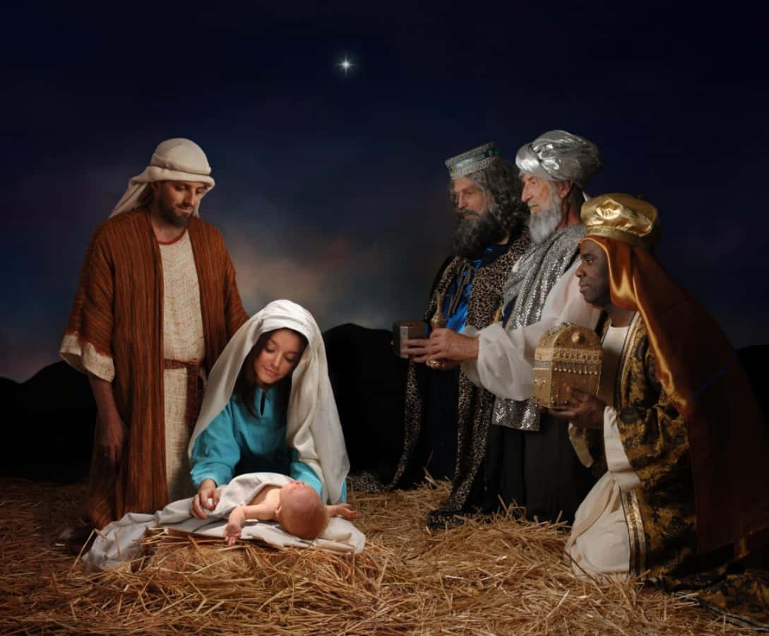 Julekrybbemed Jesus Og Hans Familie.