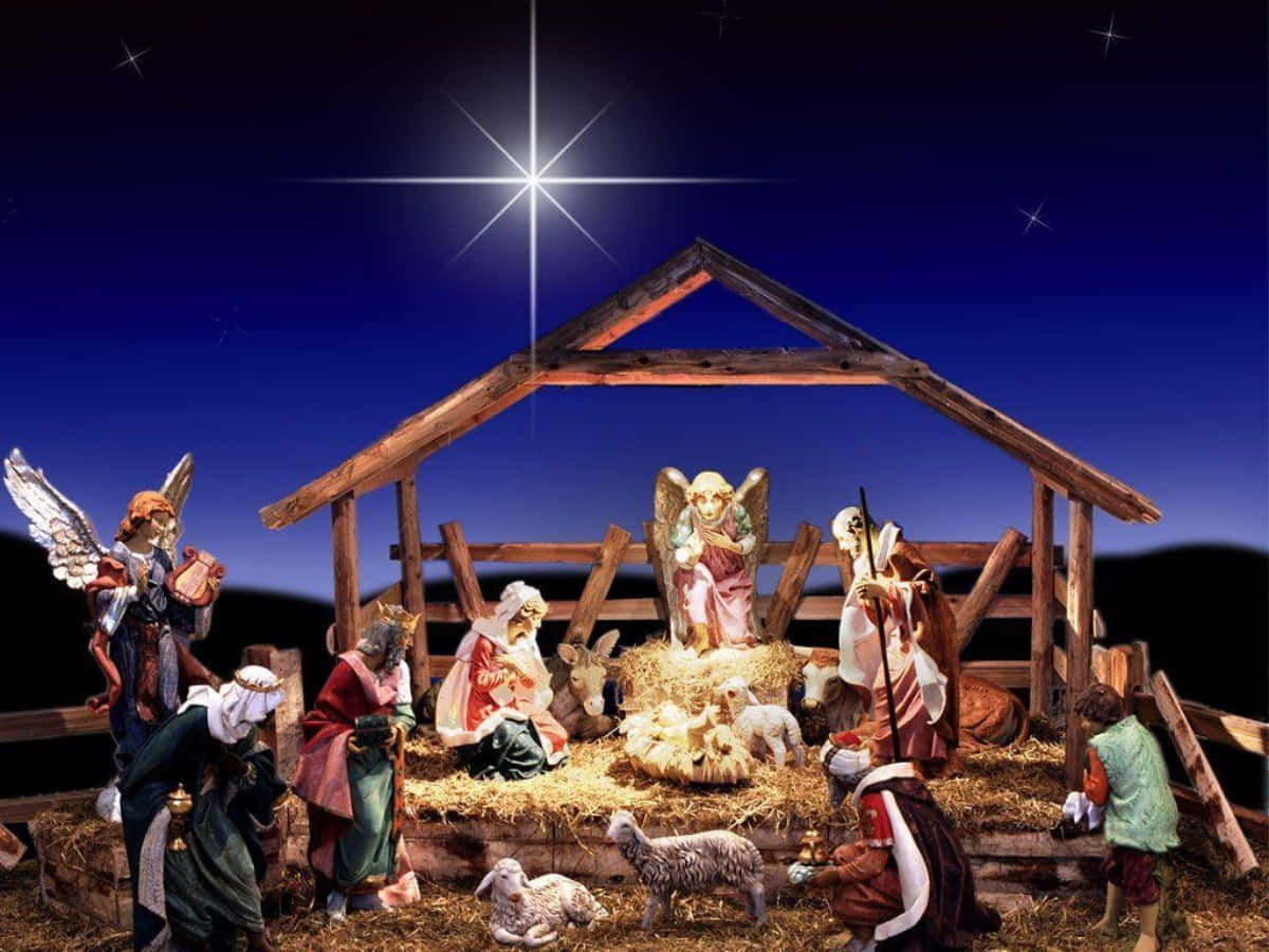 Three wise men, representing the magi, looking up to the sky to witness the Christmas star – The Nativity.