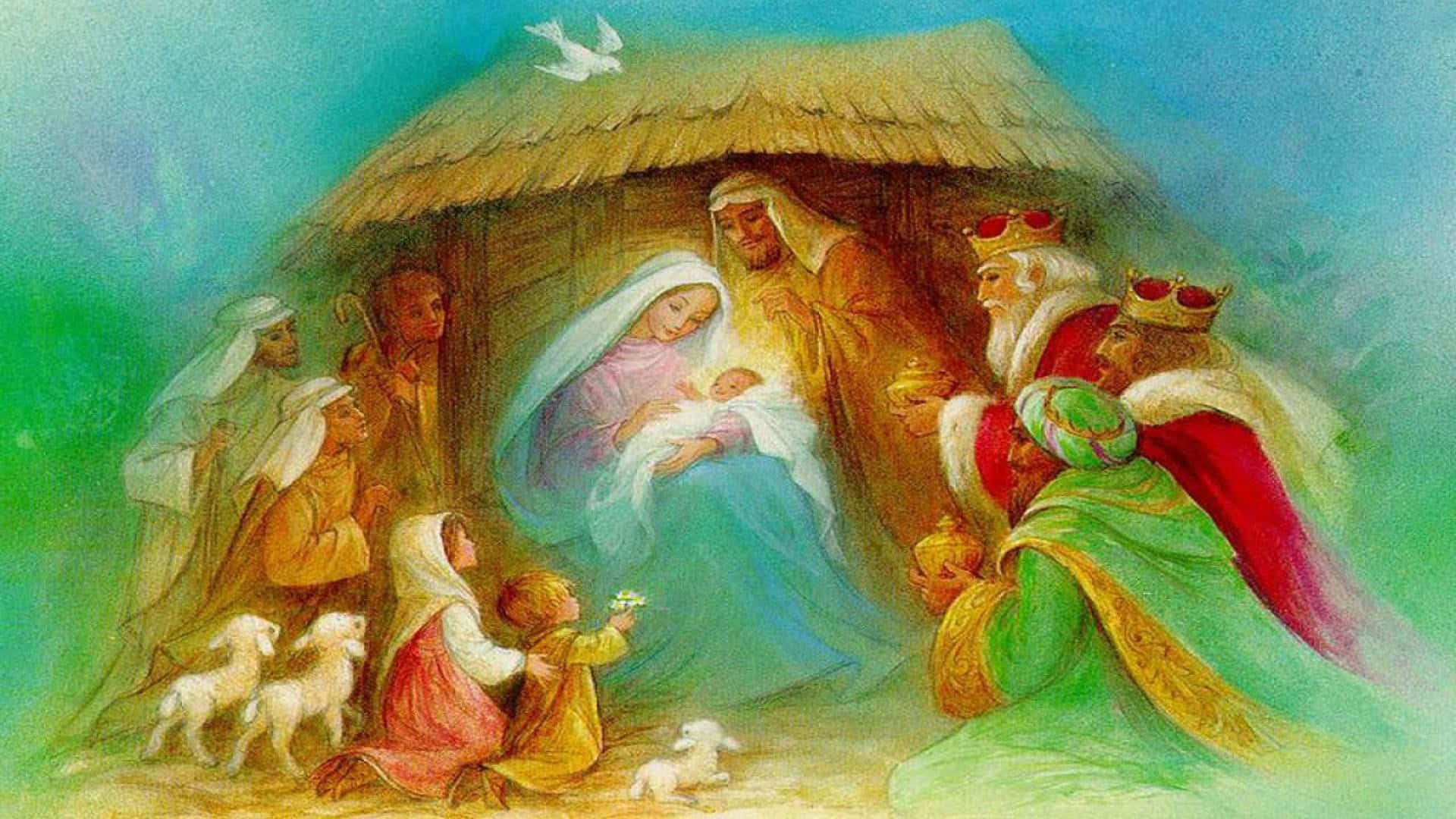 'A traditional Nativity scene depicting the birth of Jesus in Bethlehem.'