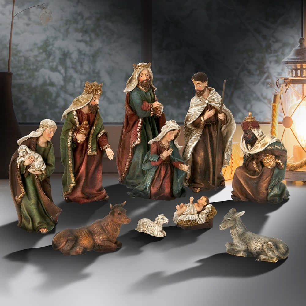 Entraditionell Julkrubba Som Visar Jesu Födelse.